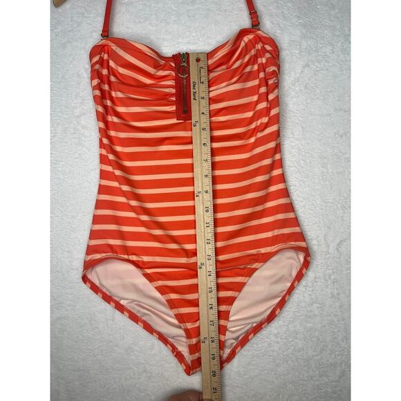 Michael Michael Kors Coral Striped Strapless ZipUp One Piece Swim Sz 8 Hamptons - Picture 7 of 10